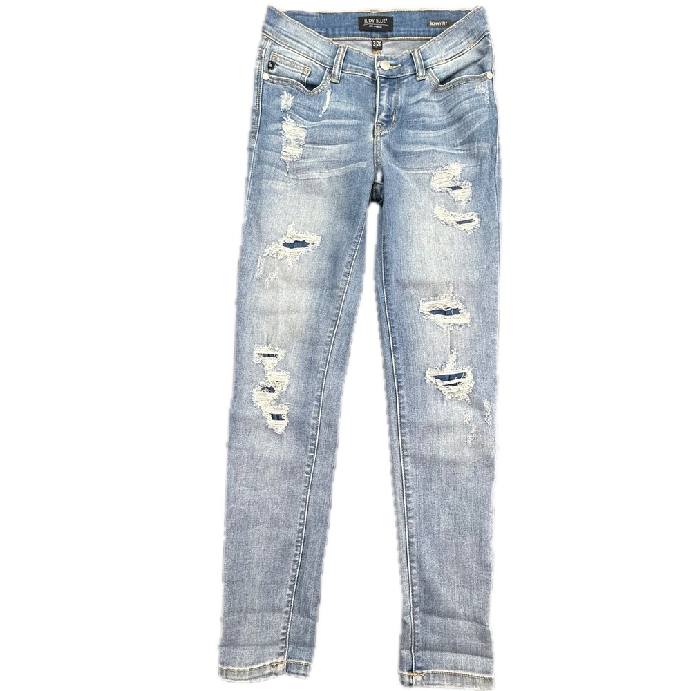 Judy Blue Skinny Jeans Womens 3/26 Light Blue‎ Distressed Ripped JB8279LT